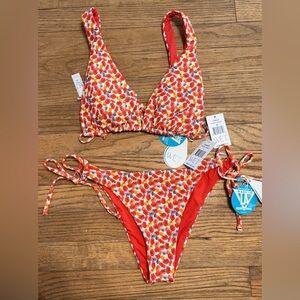 WET Poppy Floral Print Tie Bikini Set Top (M) Bottom (L)